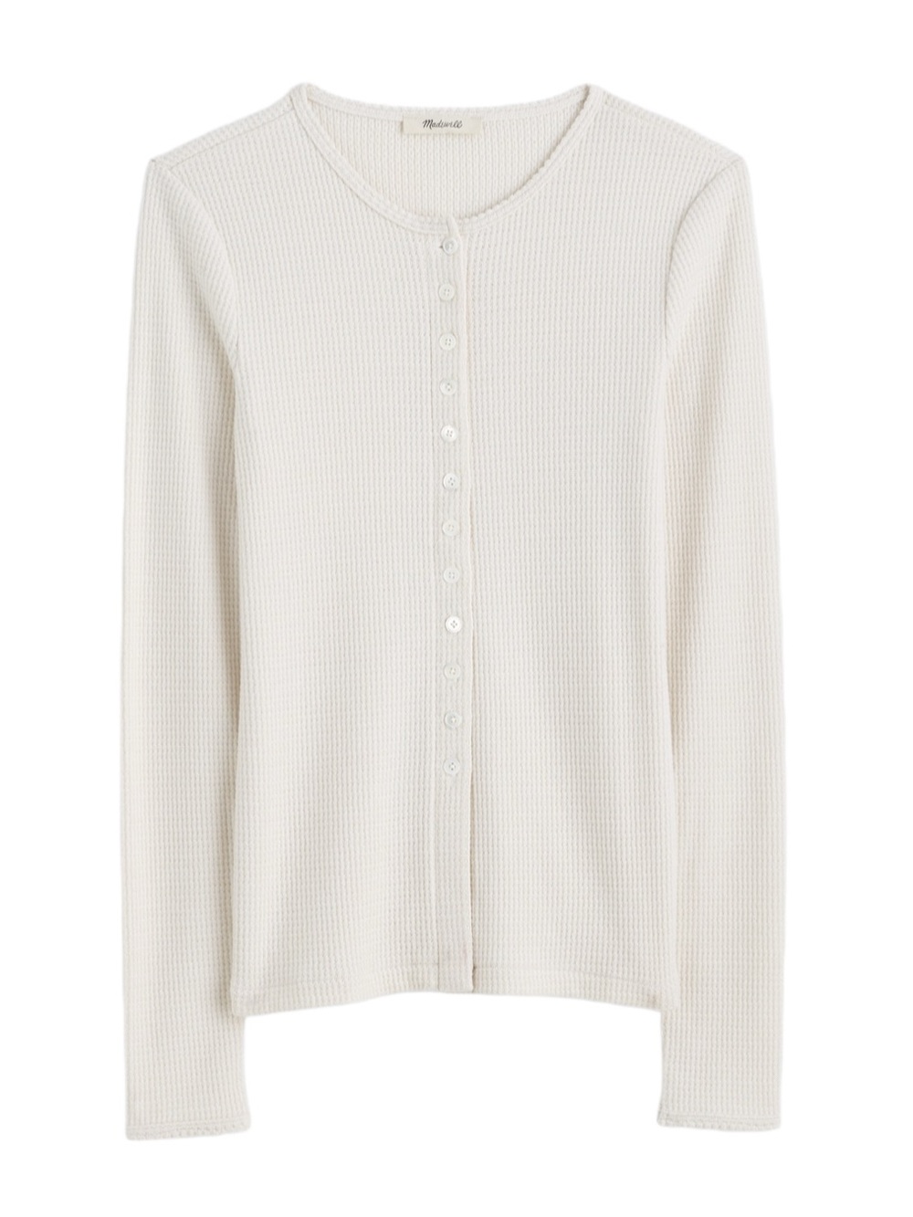 Madewell Women’s Waffle-Knit Cutaway Crewneck Cardigan Button Up Long Sleeve NWT